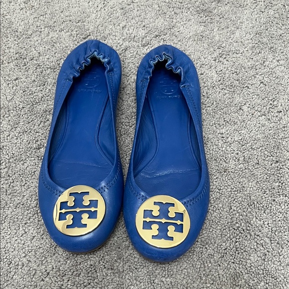 Tory Burch Reva Royal Blue Flats with Gold Emblem - Picture 1 of 6